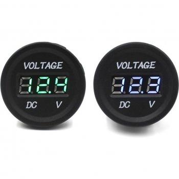 2Pcs Waterproof Digital Voltmeter for Vehicles 12V-24V DC (Green & Blue)