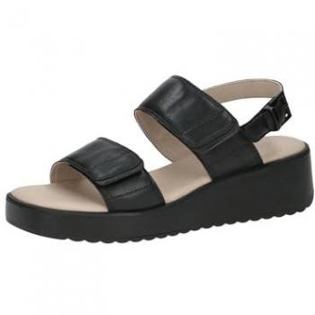 Caprice Sandale noire en cuir avec talon compensé, taille 37