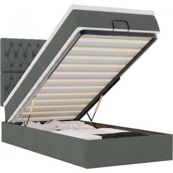 Vidaxl Lit ottoman avec matelas et LED gris foncé 90x200 cm tissu
