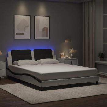 Lit avec éclairage LED 160x200 cm sans matelas blanc et noir