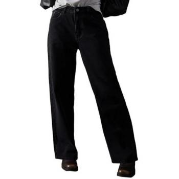 Low Rise Black Cotton Denim Dad Jeans for Women