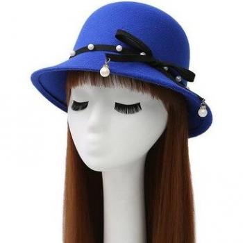 Noble Women's Fedora Hat with Pearl Pendant and Bowknot