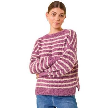 Roman Female Purple Fluffy Stripe Knit Top, Size 12