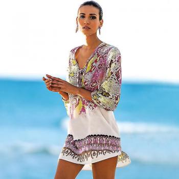 Robe de Maillot de Bain Boho Jaune Rouge