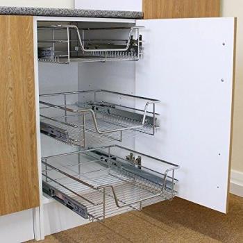 Slide Out Wire Storage Drawers for 400mm Wide Kitchen Cabinet with 2 x KuKoo Kitchen Pull Out Storage Baskets