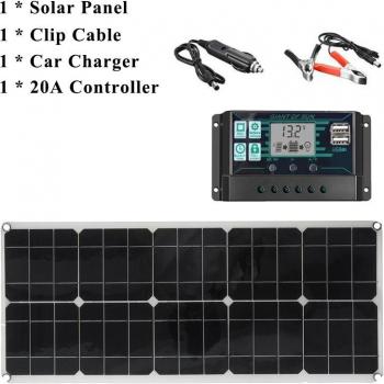 100W Solar Panel System with MPPT Charger and LCD Display