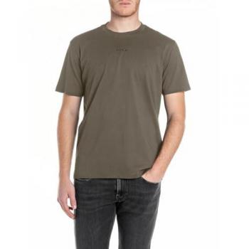 Maglietta Replay Verde Fango Uomo Maniche Corte S con Logo Piccolo