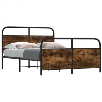 140x190 cm Metal Bed Frame Smoked Oak
