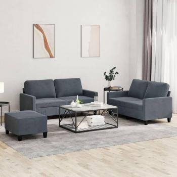 Chic Dark Grey Velvet Sofa Set with Cushions