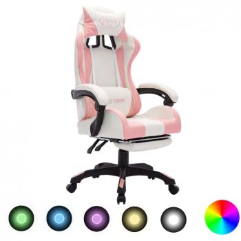 Sonata Gaming Workstation RGB LED Lighting Pink/White Faux Leather