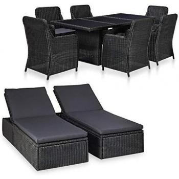 Garten-Essgruppe aus Poly Rattan in Schwarz, 9-teilig