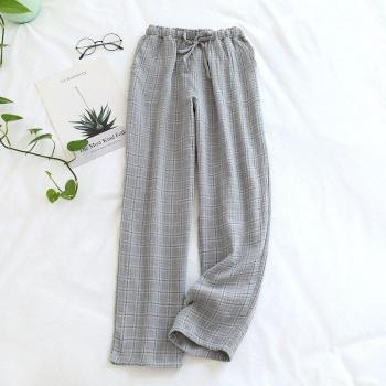 Cotton Crepe Plaid Pajama Trousers for Women, Big Size, Autumn-Winter