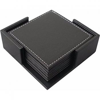 Posavasos de cuero cuadrado con soporte para 6 tazas