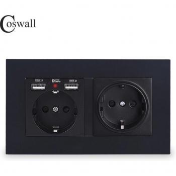 COSWALL 3 Gang Wall Socket with USB and LED Indicator