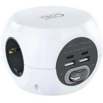 Regleta de 3 Tomas de corriente y 4 USB Nanocable 10.37.0001