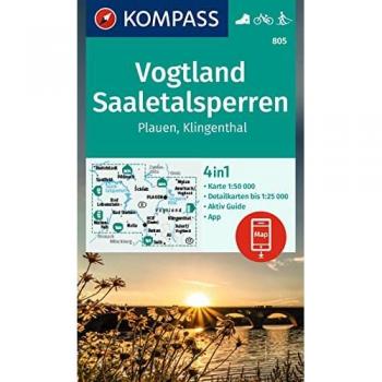 Kompass Wanderkarte 805 Vogtland, Saaletalsperren, Plauen, Klingenthal 1:50.000: 4in1 Wanderkarte , Mit Aktiv Guide Und Detailkarten Inklusive Karte ... Der Kompass-App. Fahrradfahren. Langlaufen.