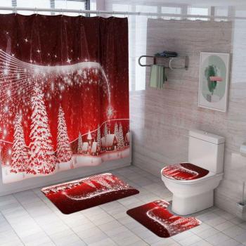 3PC Christmas Santa Bathroom Mat and Toilet Lid Cover Set