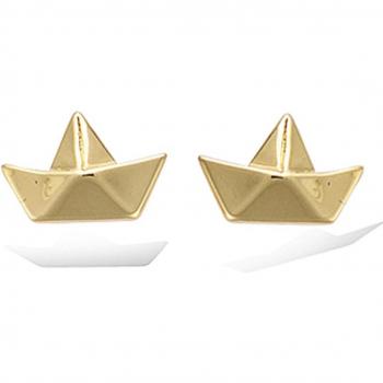 Les Trésors De Lily [P2442] – Boucles Plaqué Or Origami Bateau 10 mm – Edition Gold