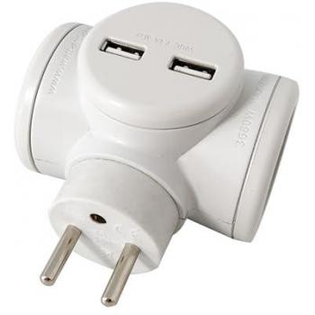 Multiprise Watt And Co Biplite 2x16A rotative + USB 2.4A Blanc