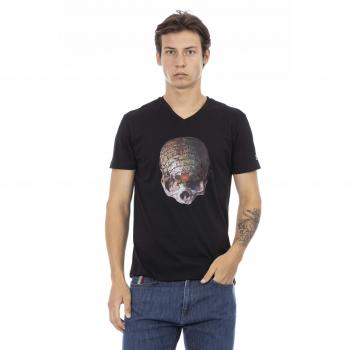 Trussardi Elegant Black V-Neck Tee with Frontprint