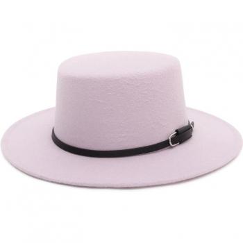 Sombrero plano estilo Panaman de fieltro con cinturón para hombre y mujer