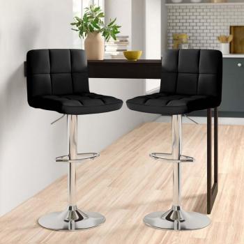 Cuban Swivel Bar Stools in Faux Leather with Matt Black Legs