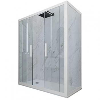 Cabine de douche Glam Duo FORTE 90x170 H200 PVC Blanc Mat Verre Transparent