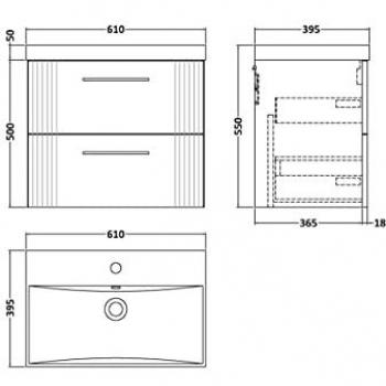 Deco Satin White 600mm Wall Hung 2 Drawer Vanity Unit