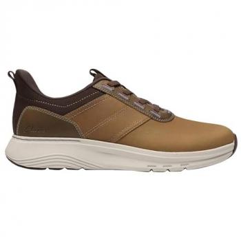 Clarks Men’s Motion Trek LX Dark Tan Leather Lace‑Up Trainers – Size 8.5/Standard Fit (Brown)