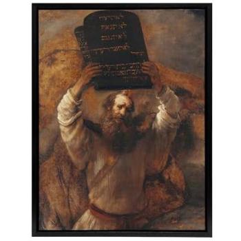 Moses Holding the Ten Commandments – Rembrandt Canvas Print, 24x32, Brown Matting