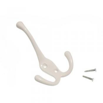 TRI HOOK HAT AND ROBE COAT HANGER METAL WHITE + SCREWS