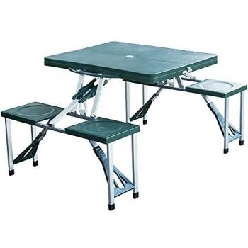 Mesa Plegable Con 4 Asientos Outsunny Con Agujero Para Sombrilla Verde 66X135,5X84,5 Cm