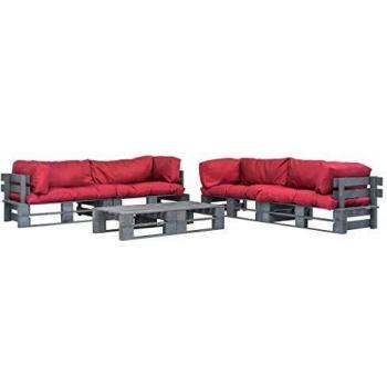 tlg. Outdoor-Lounge-Set aus Holz mit roten Auflagen