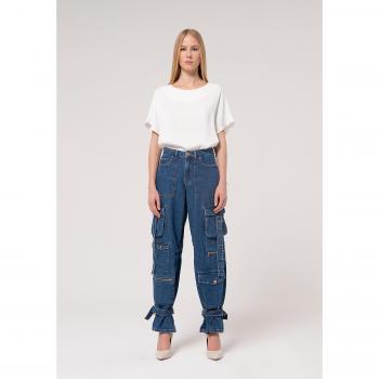 Jeans Cargo de Tecido Denim, Lavagem Intermediária