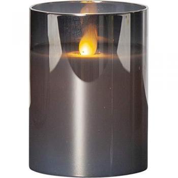 STAR TRADING LED-Kerze Windlicht, Echtwachs, mechanische Flamme, Timer, H: 10cm, rauchschwarz