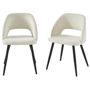Lot de 2 chaises Vintage Velours Côtelé Beige Crème Pieds Métal Noir