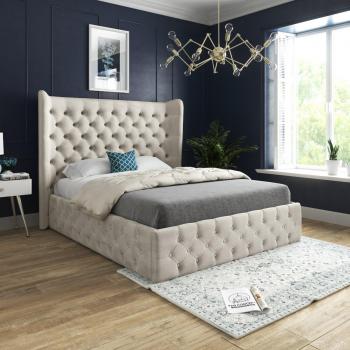 Casani Cream Velvet Wide Winged Bed Frame