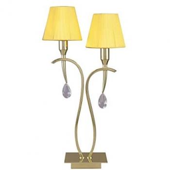 Lampe de Table Siena 2 Ampoules E14 en Laiton Poli avec Abat-Jours Crème Ambré