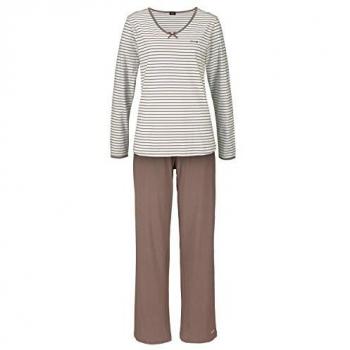 Pyjama H.I.S – Single Jersey, gestreift, beige (creme‑taupe) – Größe 40/42