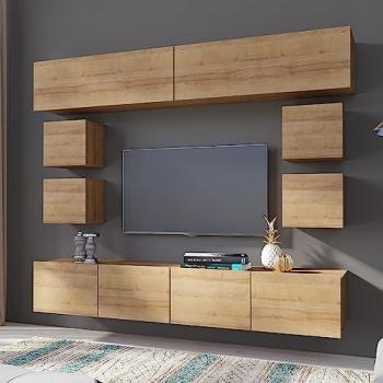 LOMADOX Moderne tv Wand in Eiche Gold Nb. CAIRNS-132, b/h/t ca. 210/200/43 cm