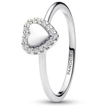Size 54 Pandora Engrave‑Heart Halo Silver Ring