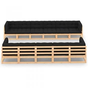 Set Salotto Giardino 11pz Cuscini Antracite Legno Massello Pino