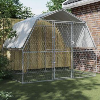 VidaXL Galvanised Steel Dog Cage with Roof and Door