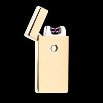 Siam Express Flameless Plasma Lighter, Dual‑Arc, USB Rechargeable, Gold Finish