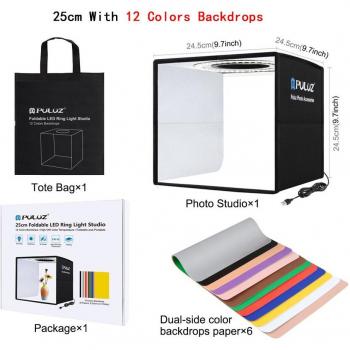 PULUZ 25/30/40 Studio Lightbox & Ring LED Tent – 6‑Color Backdrop Softbox Kit