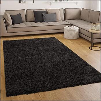 Alfombra Lisa de Pelo Largo en Negro 160x220 cm