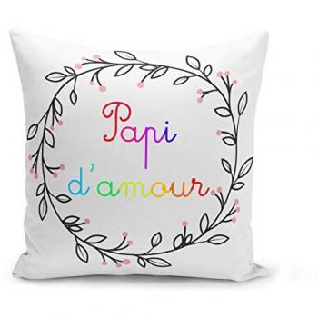 Housse de Coussin 40x40 cm Papi D'Amour Fleurs Multicolores