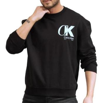 CK Overlap Graphi Pullover – Herren, Größe L, schwarz, rundhalsig
