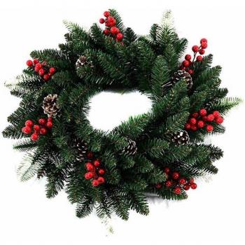 40cm Artificial Christmas Wreath with Pine Cone Pendant