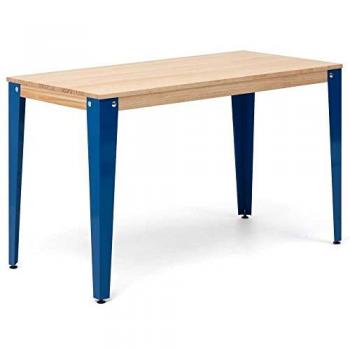 Mesa de Estudio Lunds 180x90x75cm Azul Madera Maciza Pino Acabado Natural Estilo Nórdico Industrial